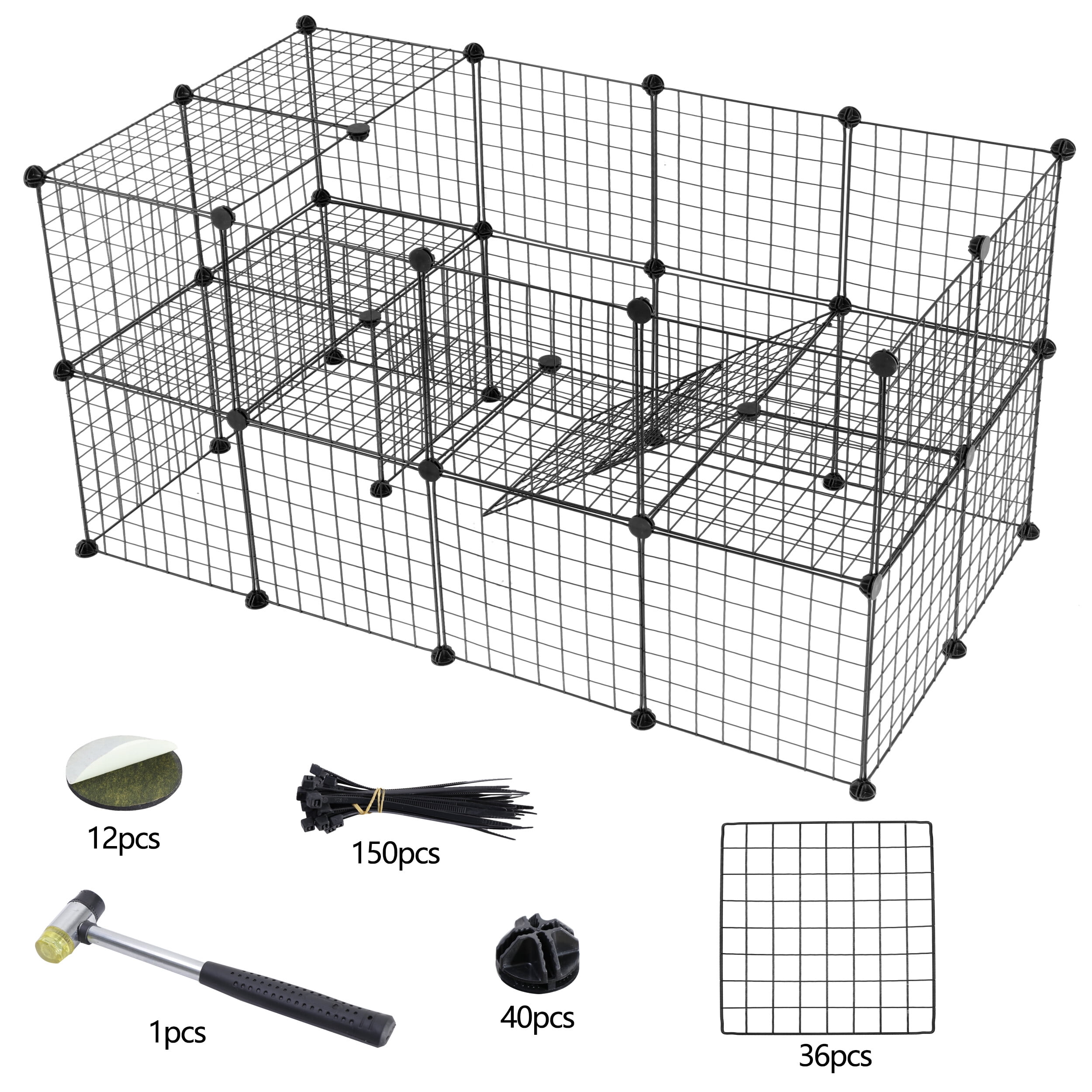 HomGarden 36 Panels Small Animal Playpen DIY Pet Cage Metal Mesh W/ Ramp for Bunnies Puppies