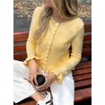thumbnail image 4 of Womens Button Down Cardigan Sweaters Light-Weight Long Sleeve Crew Neck Summer Knit Open Front Tops Yellow M, 4 of 7