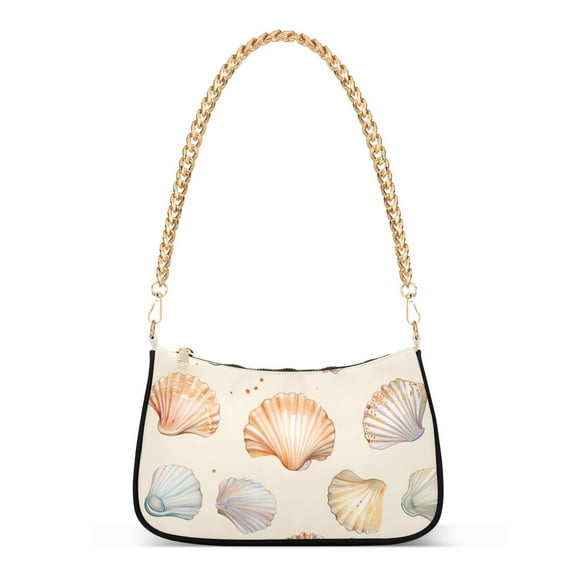 FORMRS Womens Shoulder Bag with Chain Strap Clutch Purse Cute Tote Handbag, Beige Seashell