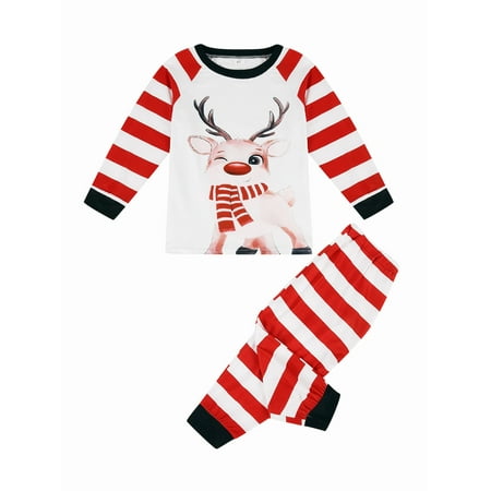 

Sunisery Parent Child Pajamas Set Christmas Round Neck Tops Stripe Long Pants