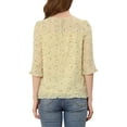 thumbnail image 4 of INSPIRE CHIC Women's Tops 3/4 Sleeves Ruffle Hem Floral Chiffon Shirt Blouses L Yellow-White, 4 of 7