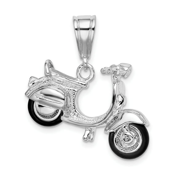 Million Charms 925 Sterling Silver Polished 3D Rubber Tires Vespa Pendant