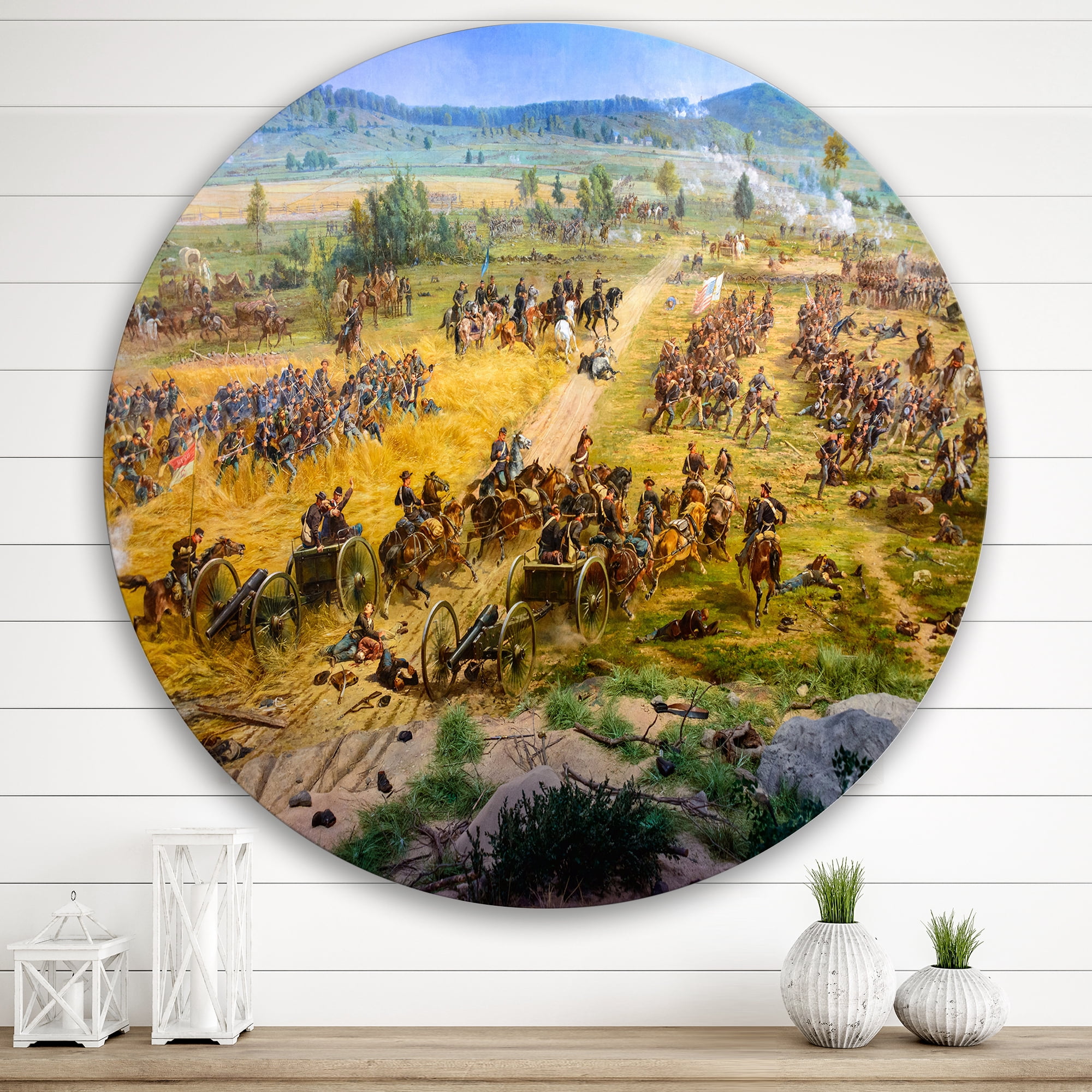 Designart 'Historical Gettysburg National Military Park' Vintage Circle Metal Wall Art 29x29 - Disc of 29