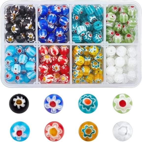256 Pcs Handmade Lampwork Beads Round Millefiori Beads Spacer 8mm Glass Loose Beads