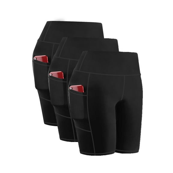 Funidos 3 Pack Plus Size Women's biker Shorts High-Waisted with Pockets Tummy Control Yoga workout Running Shorts for Women Moisture-Wicking Extended Sizes