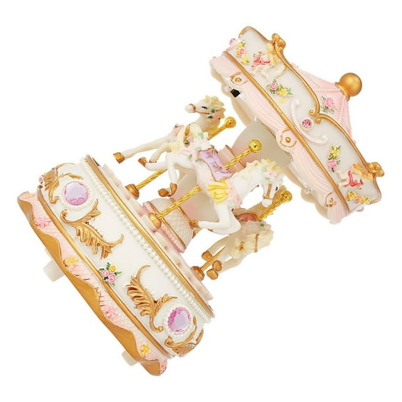 Romantic Mini Carousel Clockwork Music Box Colorful LED Merry-go-round Musical Box Gift For Girlfriend Kids Children Christmas Festival Purple