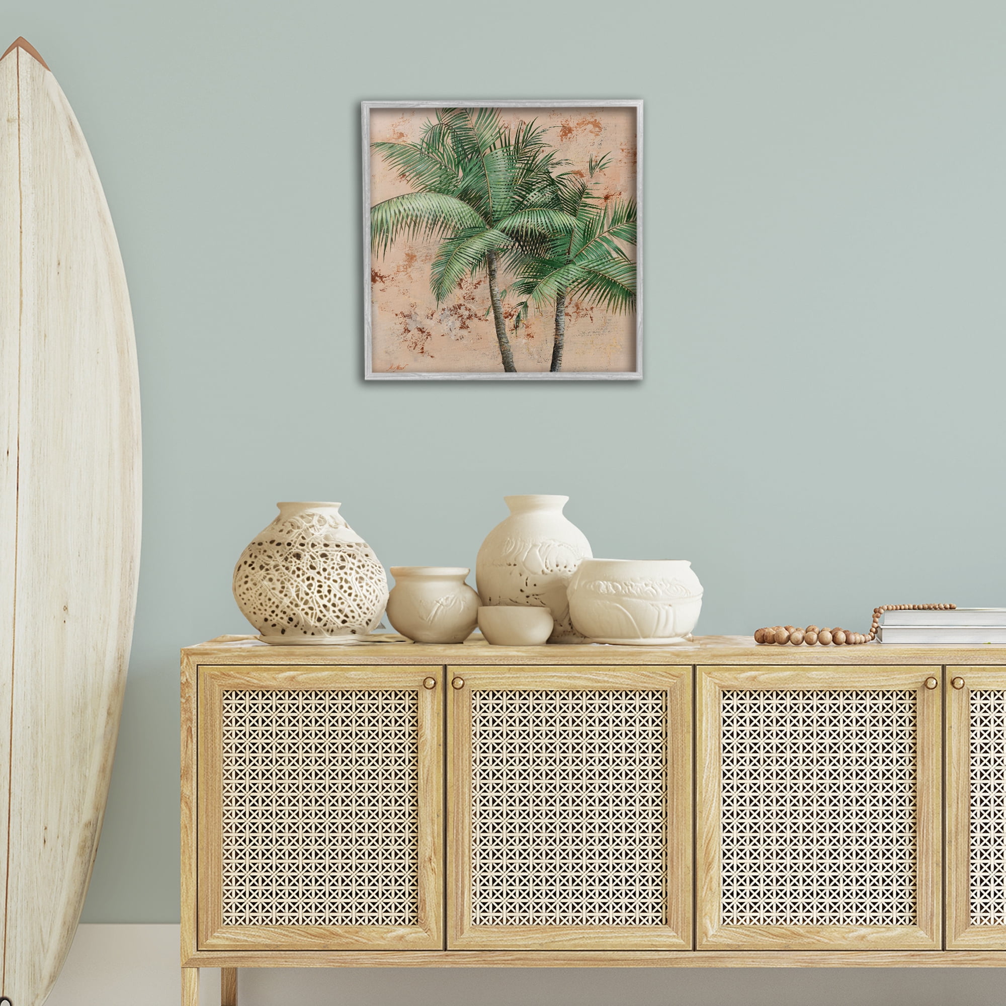 Stupell Industries Leafy Palm Fronds Botanical & Floral Painting Gray Framed Art Print Wall Art, 24 x 24