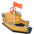 thumbnail image 2 of Outsunny Wooden Kids Pirate Sandbox, Outdoor Sandboat with Bench Seats, Storage, Non-Woven Fabric Cloth for Backyard, Lawn, Natural Wood, 2 of 9