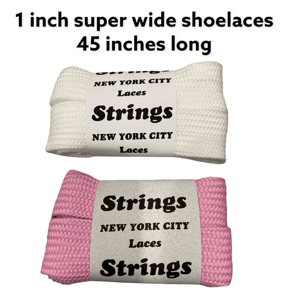 1 Inch Wide Super Wide Shoelaces 45" Length White, and Pink.  New from the 80's. STRINGS Shoe Lace Co
