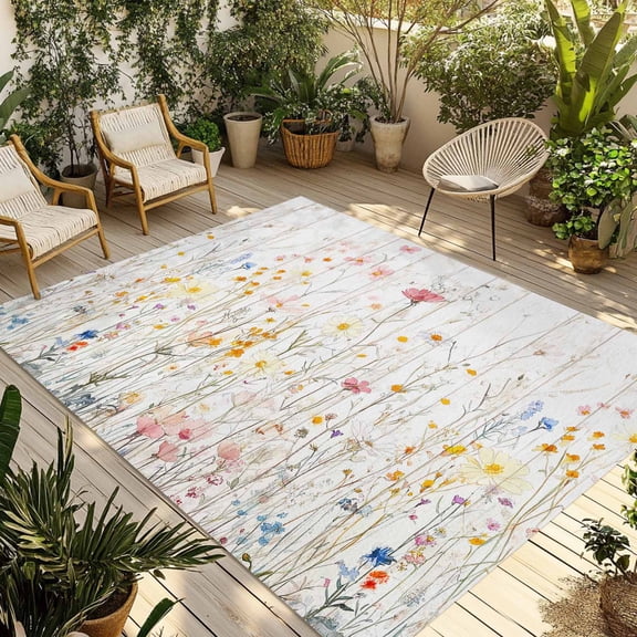 Vintage Flowers Outdoor Rug 4x6 Ft - Reversible Patio Rug Outdoor Camping Rugs, Pink Blue Colorful Botanical Washable Indoor Outdoor Area Rugs, Non-Slip Outdoor Carpet Runner for Deck/Porch