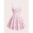 thumbnail image 2 of Pink Floral Print Ruffle Spaghetti Strap Mini Dress For Women, 2 of 5