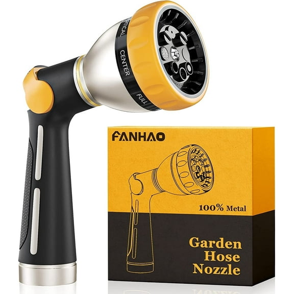 FANHAO Heavy Duty Metal Garden Hose Nozzle with Thumb Control, Watering Nozzle with 8 Spray Patterns