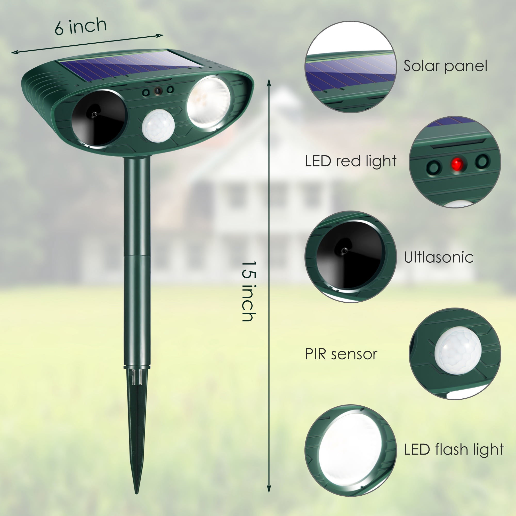 2 Pack Upgraded Ultrasonic Animal Repeller Outdoor,Solar Animal Repeller Waterproof Animal Repellent with Motion Detection LED Strobe Light