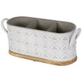 thumbnail image 5 of Northlight 11.25" White Oval Embossed Utensil Caddy with Side Handles and Wooden Base, 5 of 7