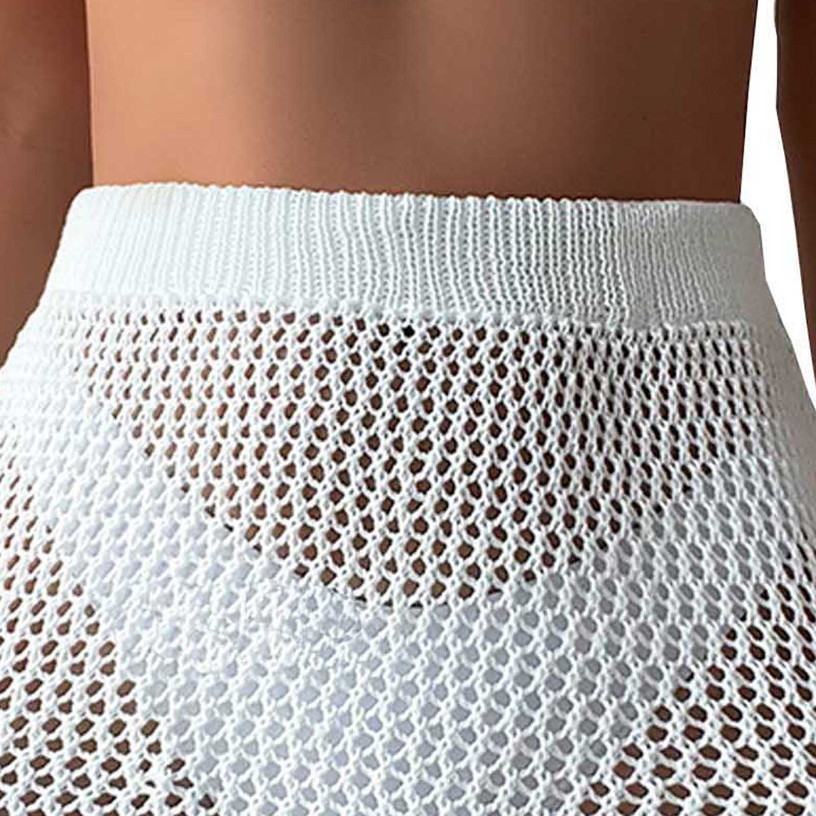 Riecok Crochet Skirt Cover Up Hollow out Sheer Sun Protection Cover Ups Summer Beach Vacation Mini Skirts