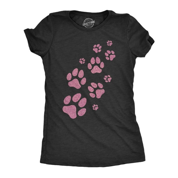 Womens Glitter Dog Paw Prints T Shirt Funny Cute Pet Puppy Lover Graphic Novelty Tee for Ladies Womens Graphic Tees