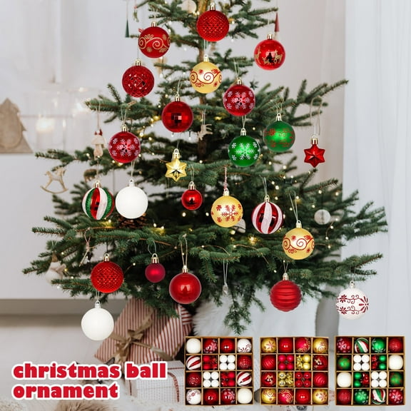 44pcs 2.36 inch Red & Green Christmas Ball Ornaments - Shatterproof Xmas Tree Decoration Set for Holiday Home and Party Festive Decor