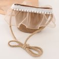 thumbnail image 4 of Circunferencia del sombrero de 52-54 cm Conjunto de sombrero de paja y bolso de paja con encaje de perlas de verano para niños Lindo sombrero para el sol para excursión, Caqui, 4 of 6