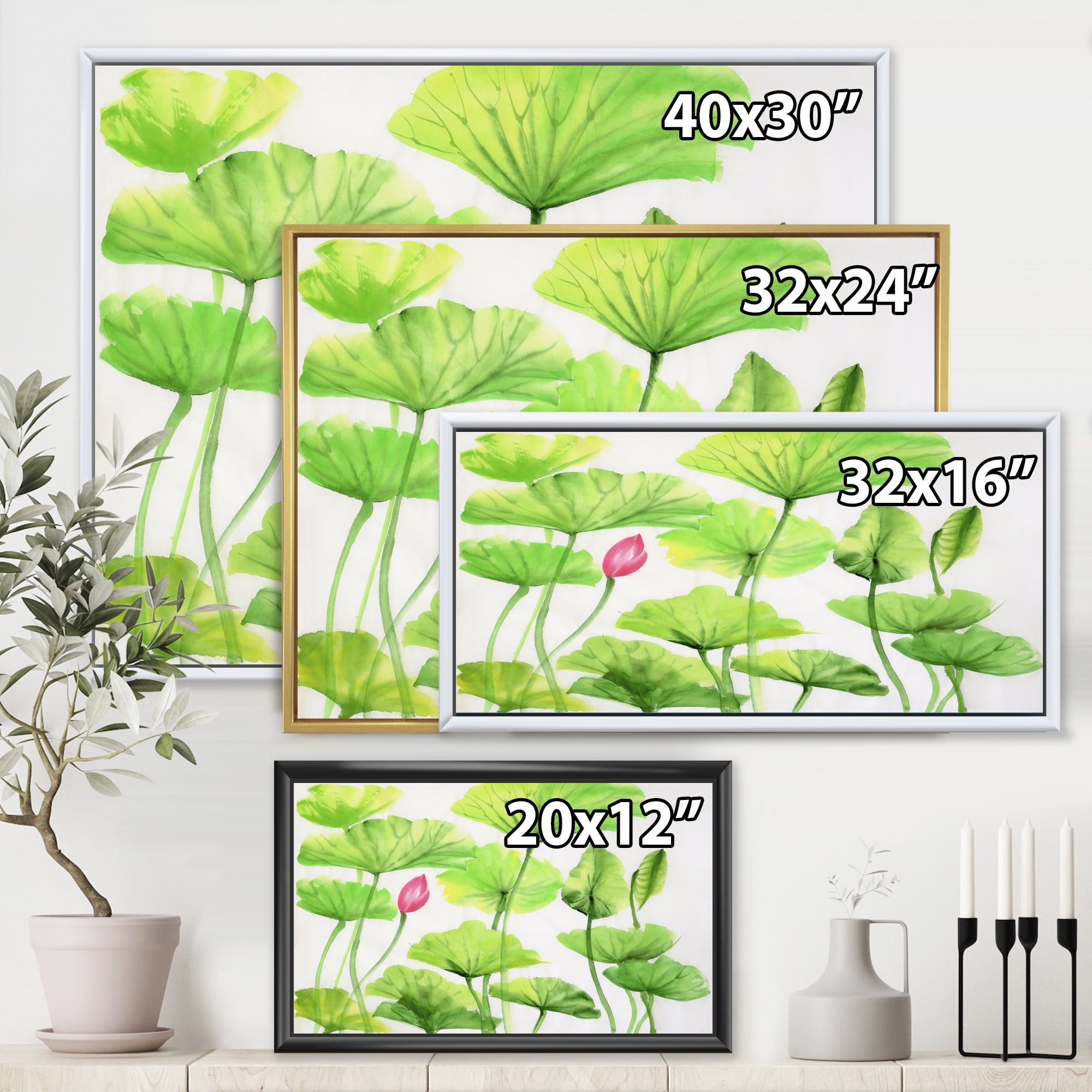 Designart 'Ancient Pink Lotuses In The Pond VIII' Traditional Framed Canvas Wall Art Print