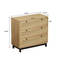 thumbnail image 4 of Tcbosik 3 Drawer Storage Dresser for Bedroom, 30" Rattan Chest of Drawers for Hallway Entryway, Oak, 4 of 9