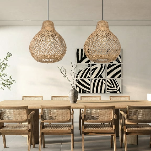 Arturesthome Hand-Woven Boho Chandelier Rattan Pendant Light Shades for Dining Room