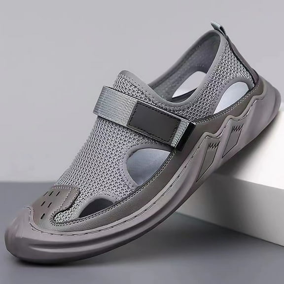 XIMIN Men's Mesh Sport Sandals Lightweight Closed Toe Summer Shoes Outdoor Casual Shoes for Everyday Comfort and Durability Hiking Sport Walking (9, Gray)