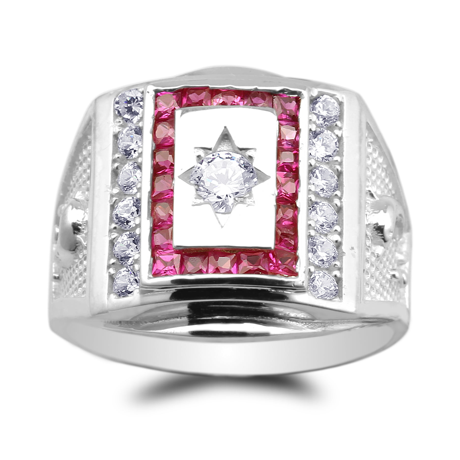 925 Sterling Silver Lab Created Red Ruby Round Cubic Zirconia Cz Wedding Ring 