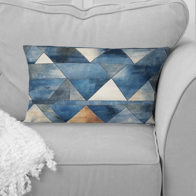 Designart "Rustic Symphony Of Cobalt Triangles" Geometric Throw Pillow - Modern Pillow For Couch - Insert And Pillows Covers For Living Room Decor