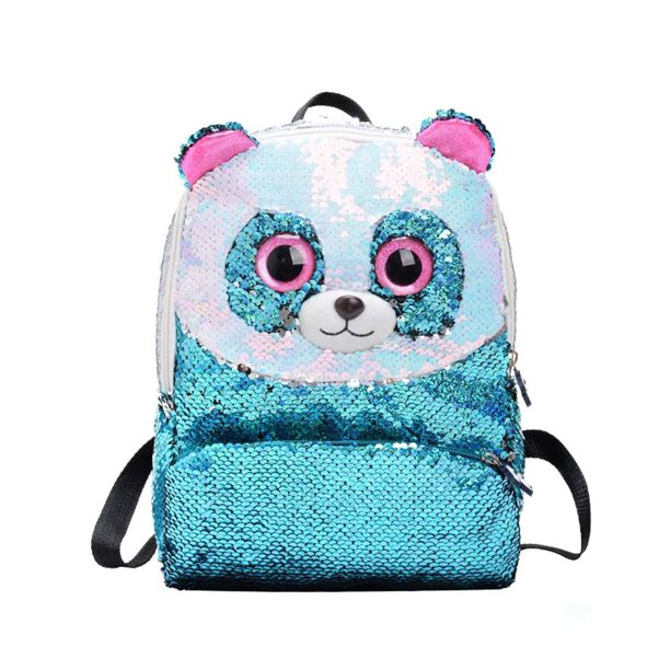 Bolso de hombro con diseño de panda creativo, mini mochila de lentejuelas, bolsa de viaje para niños y niñas (azul cielo)