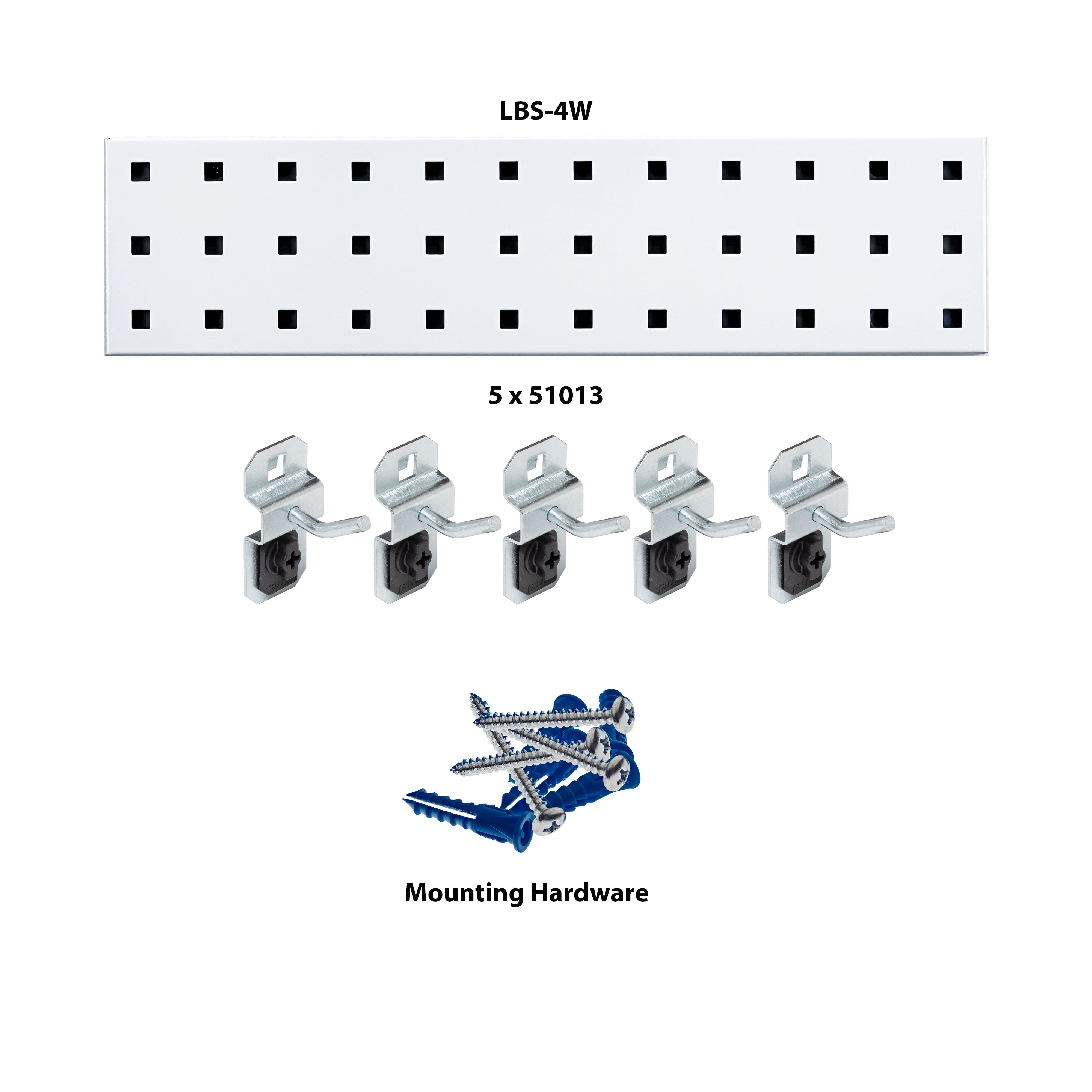 Triton Products® LBS18K-WHT Silver Pegboard Kit with (1) 18" x 4.5" Steel Pegboard and 6 LocHooks