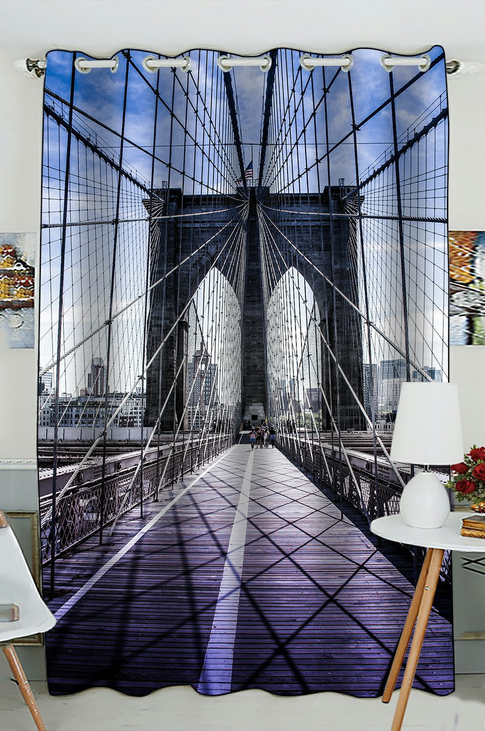 PHFZK Cityscape Window Curtain, Brooklyn Bridge in New York City Window