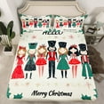thumbnail image 2 of Manfei Retro Xmas Nutcracker Twin Sheet Sets,Berry Christmas Flower Twin Fitted Sheet,Green Red Beige Flat Sheet For Girls Kids,Breathable Home Decor,3pcs, 2 of 7