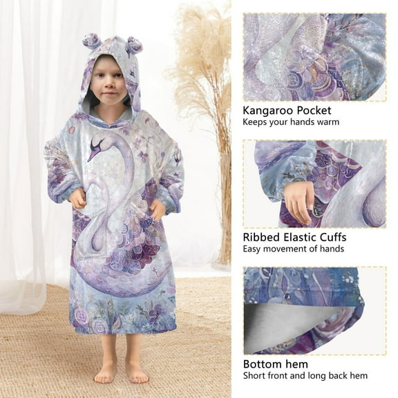YAZAOO Kids Wearable Blanket Hoodie Warm and Cozy Graceful Swans in Bloom Flannel Sweatshirt