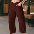 thumbnail image 4 of Women's Corduroy Barrel Pants Mid-Rise Elastic Waist Cord Pants Casual Wide Legs Baggy Pant with Pockets Wine L, 4 of 8