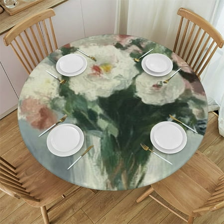 

Sheronv Vase Flowers Impressionism Round Tablecloth 100% Polyester with Elastic Edge for Home Kitchen Outdoor Decoration 38 -42
