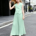 thumbnail image 3 of Wdgfv Blazer Pants Suits for Girls Dressy Sleeveless Double- with Wide Leg Pants 2 Piece Outfits Light Green 6-7 Years, 3 of 3