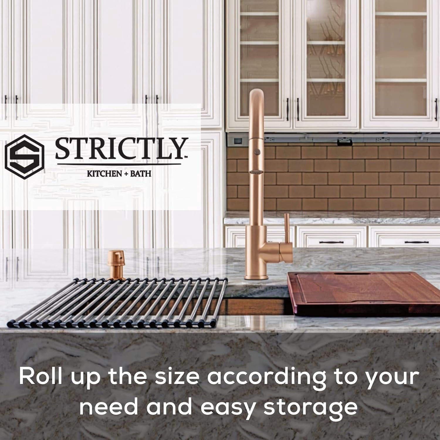 Strictly Sinks Stainless Steel Roll Up Dish Drying Rack – Silver 17 Inch Over The Sink Drying Rack Ideal for Workstation Sinks Only – Multipurpose Foldable Kitchen Dish Rack (17-3/8″ x 13″ x 3/8″)