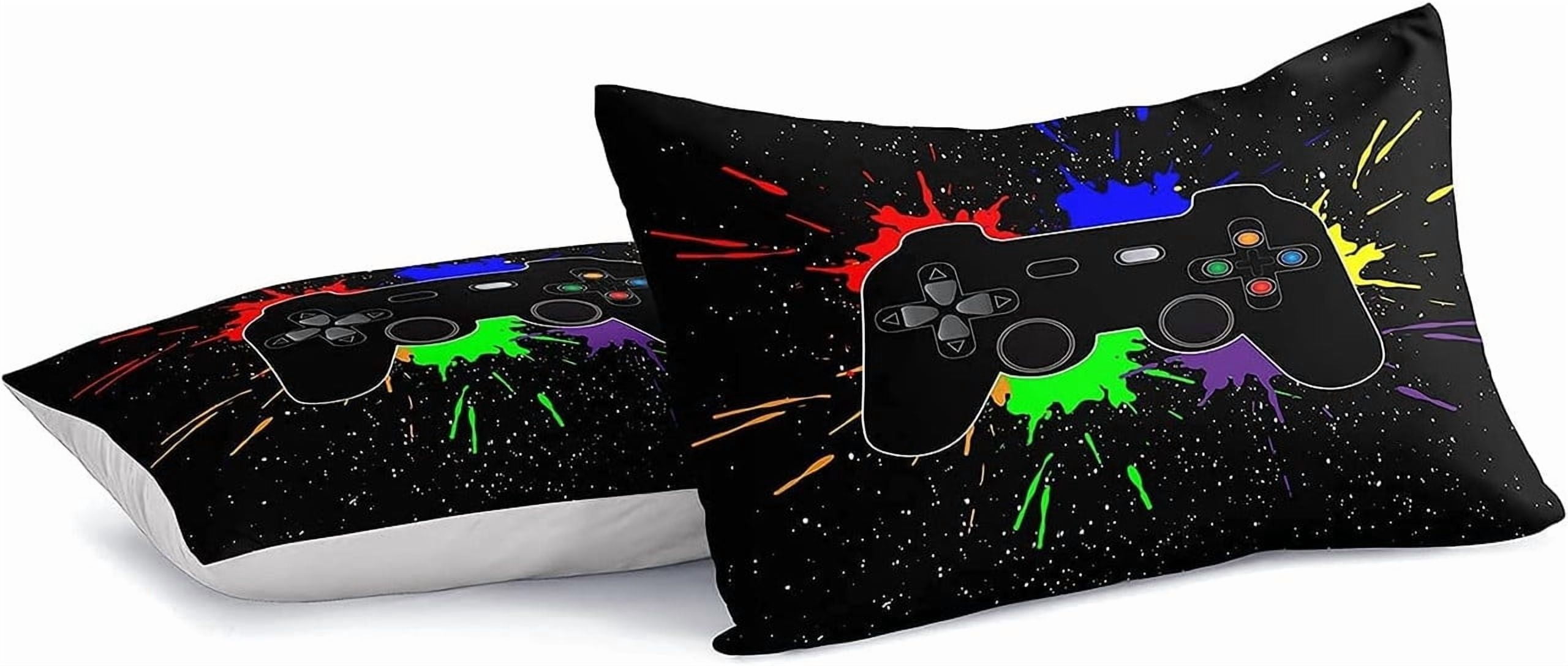Twin Size Gaming Bedding Set - Soft Microfiber Comforter with Controller & Button Design - for Kids, Teens, Adults - Includes Pillow Sham - Gamer Room Decor