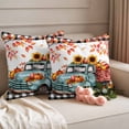 thumbnail image 2 of Teal Truck Fall Outdoor Waterproof Pillow Covers, Thanksgiving Pumpkins Maple Leaf Decorative Square Throw Pillowcase Sofa Cushion Sham for Patio/Couch/Chair, 18"x18" 2 Pack, 2 of 8