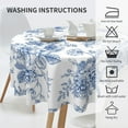 thumbnail image 4 of Blue Floral Tablecloth Round 70 Inch Vintage Chinoiserie Blue Table Cloth Polyester Fabric Spring Summer Flowers Farmhouse Table Cover for Kitchen Party Picnic Outdoor Decor, 4 of 6
