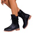 thumbnail image 2 of KEVCHE Womens Heel Mid-Calf Boots for Fall Fashion, Side Lace-Up Block Low Heel Combat Riding Booties with Zipper Side, Stylish High Boots for Autumn Daily Wear, 2 of 6