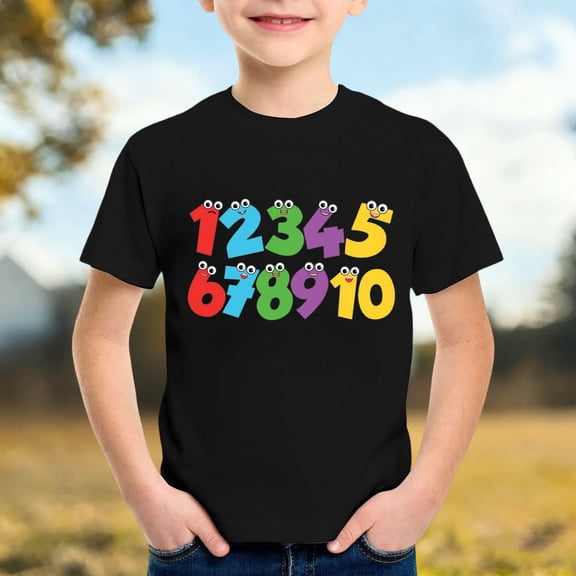 Boys Tshirts Kids Unisex Number Print Short Sleeve Crewneck Tee Boys' Tops Black 3-4 Years