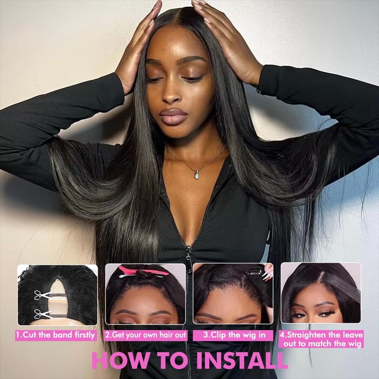 V Part Wig Human Hair Straight 180% Density Clip in Half Wig Glueless Full Head Amazon.com : Amznlady V Part Wigs Straight Brazilian Virgin  main image 2