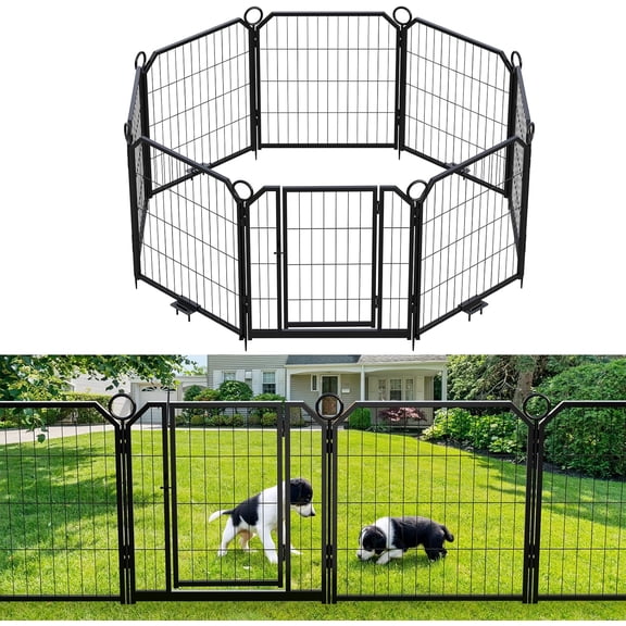 24 In Dog Playpen with Gate 8 Panel Foldable Pet Exercise Pen for Small Dogs