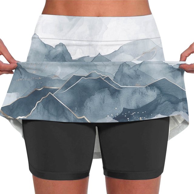 Jacenvly - Faldas de yoga para mujer, de moda, de verano, con estampado de tinta, plisadas, de tenis, elásticas, deportivas, de dos piezas, cómodas, color gris