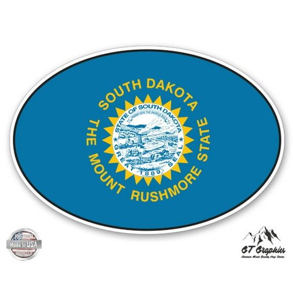 South Dakota State Flag Oval - 8" Vinyl Sticker - For Car Laptop I-Pad - Waterproof Decal