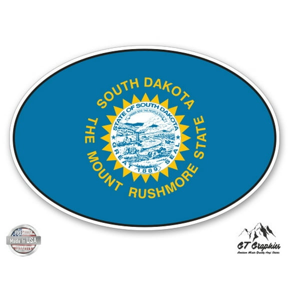 South Dakota State Flag Oval - 3" Vinyl Sticker - For Car Laptop I-Pad Phone Helmet Hard Hat - Waterproof Decal
