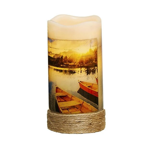 Pack of 4 Nautical Canoe LED Lighted Wax Flameless Pillar Candles with