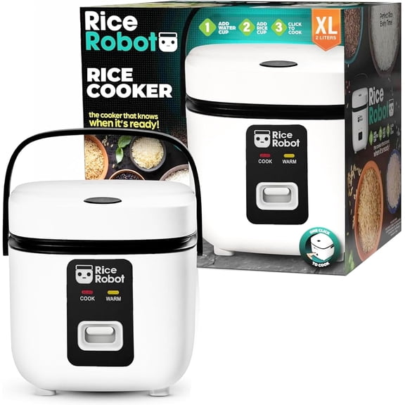 Rice Robot XL Rice Cooker – Family Size 4 Cup Uncooked (8 Cups Cooked) Electric Rice Maker, Ceramic Nonstick, Includes Stainless Steel Steamer Tray and Accessories | As Seen on TV