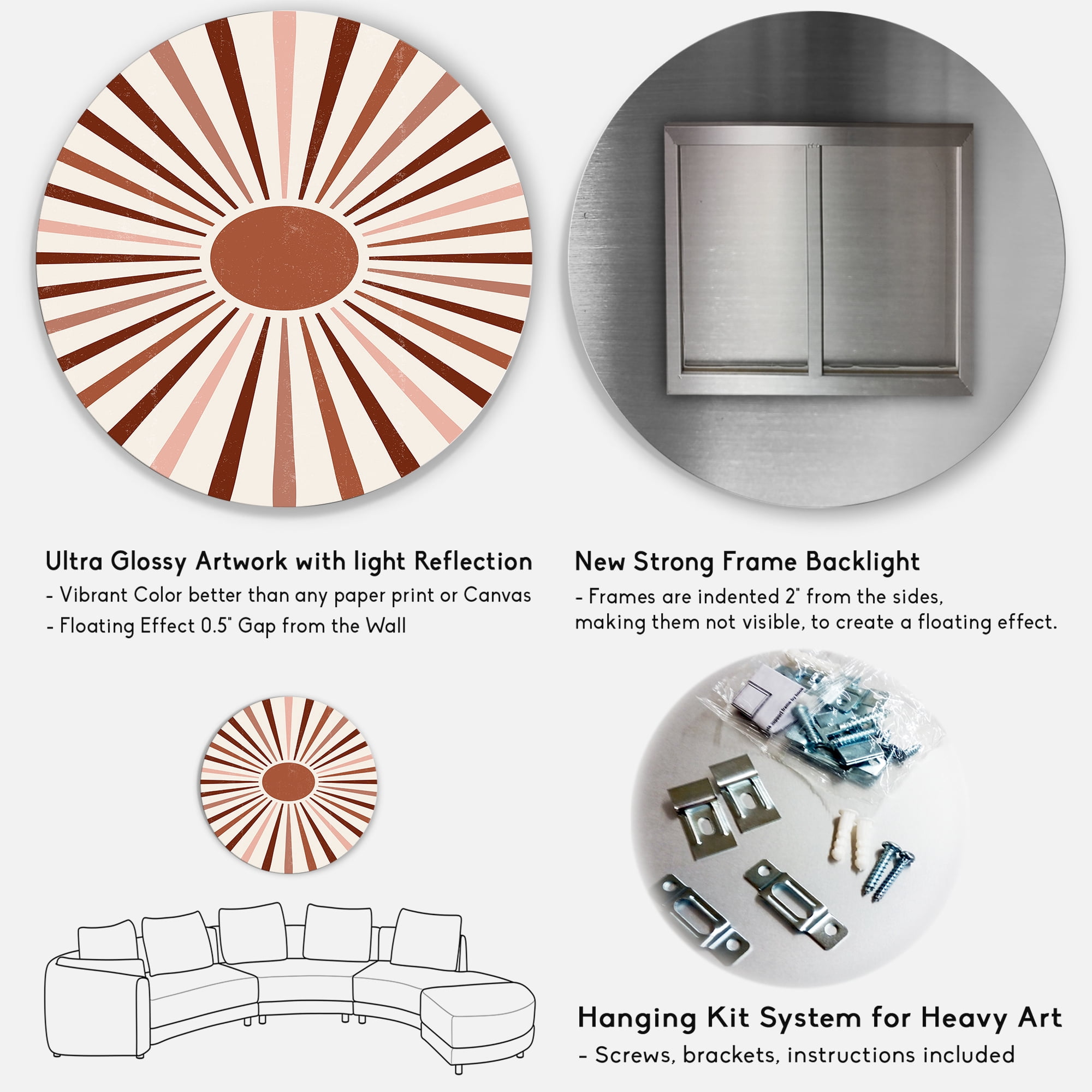 Designart 'Radiant Geometric Sun' Modern Circle Metal Wall Art 36x36 - Disc of 36